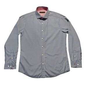 Modus Vivendi Men’s Shirt Blue White Checkered Long Sleeve Cotton Medium